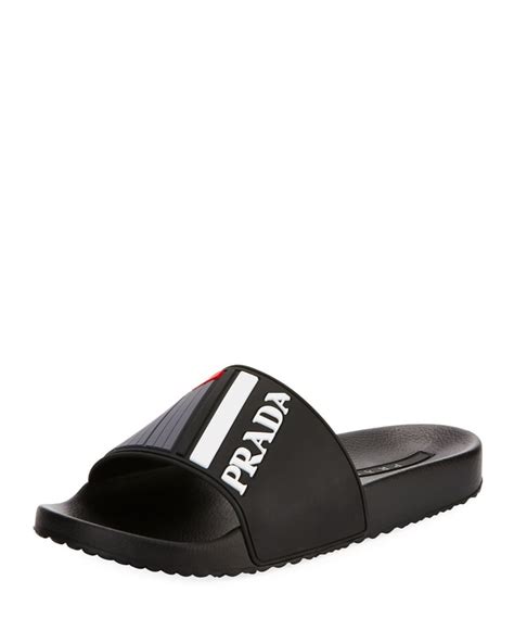 prada logo rubber sandal slide|prada denim sandals.